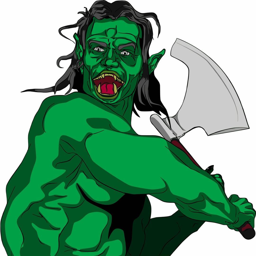 Fantasy Orc Swinging Axe png transparent