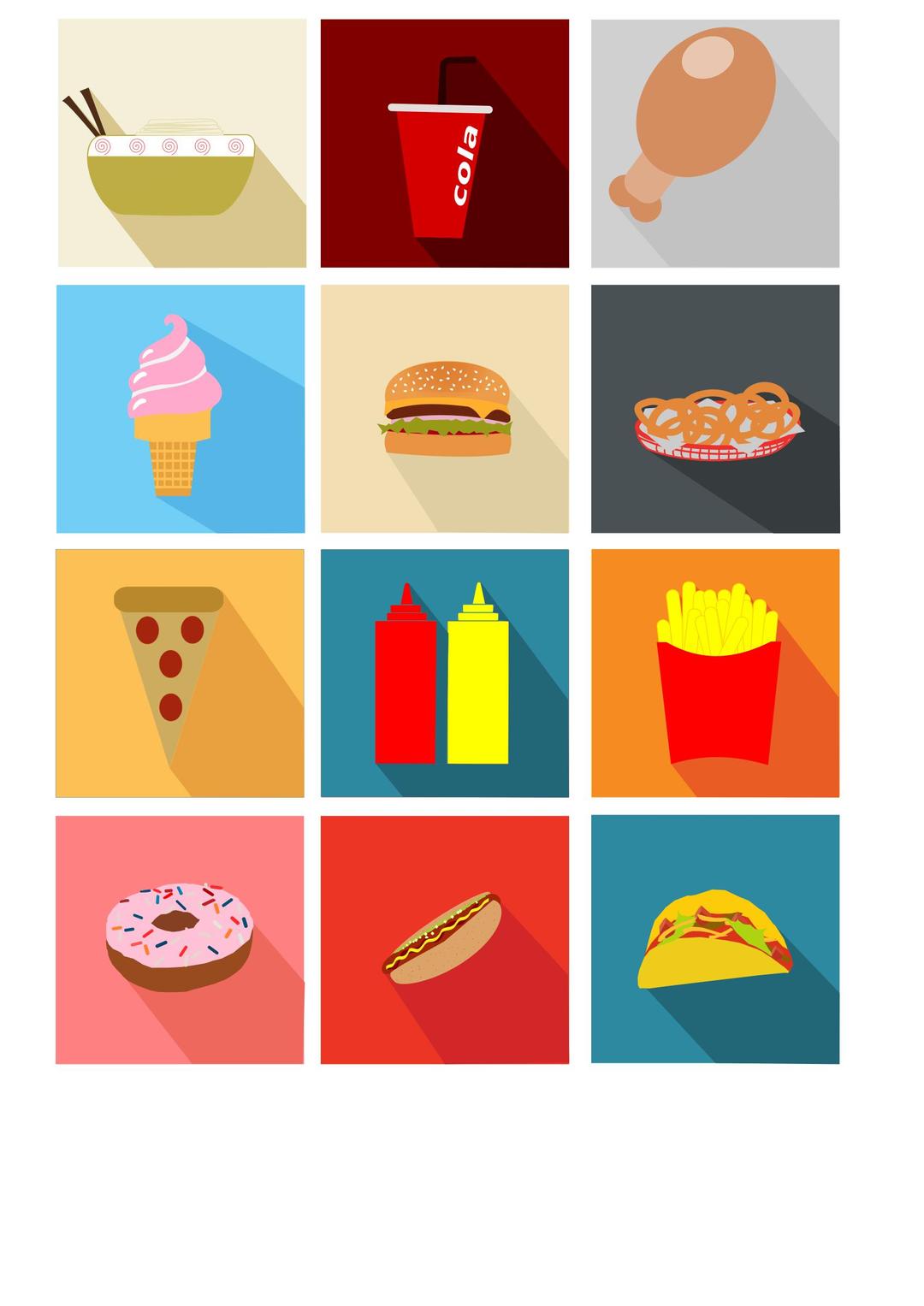 Fast Food Long Shadow Icons png transparent