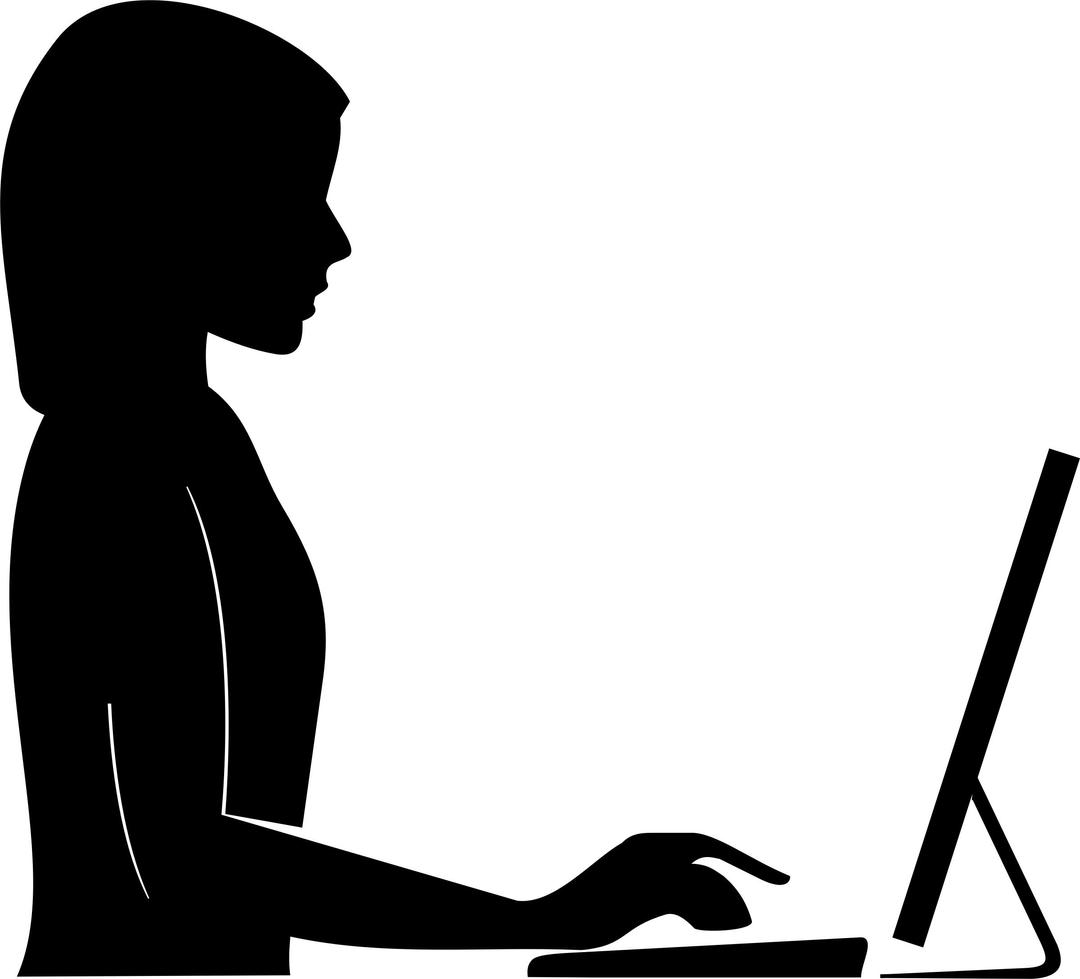 Female silhouette with extended arm at computer png transparent