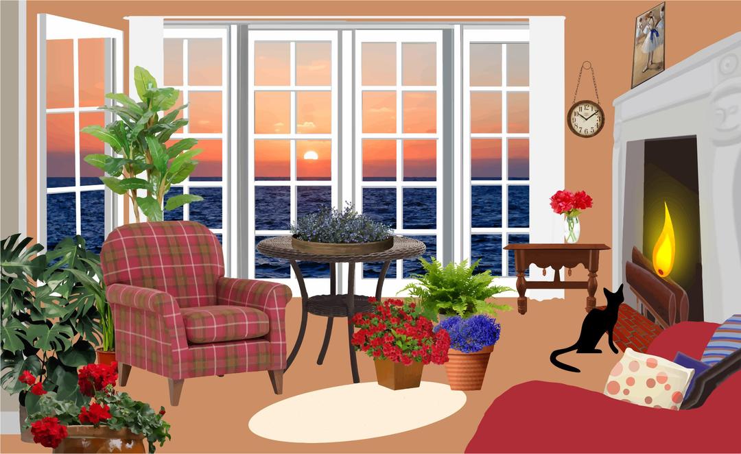 Fictional Living Room With An Ocean View png transparent