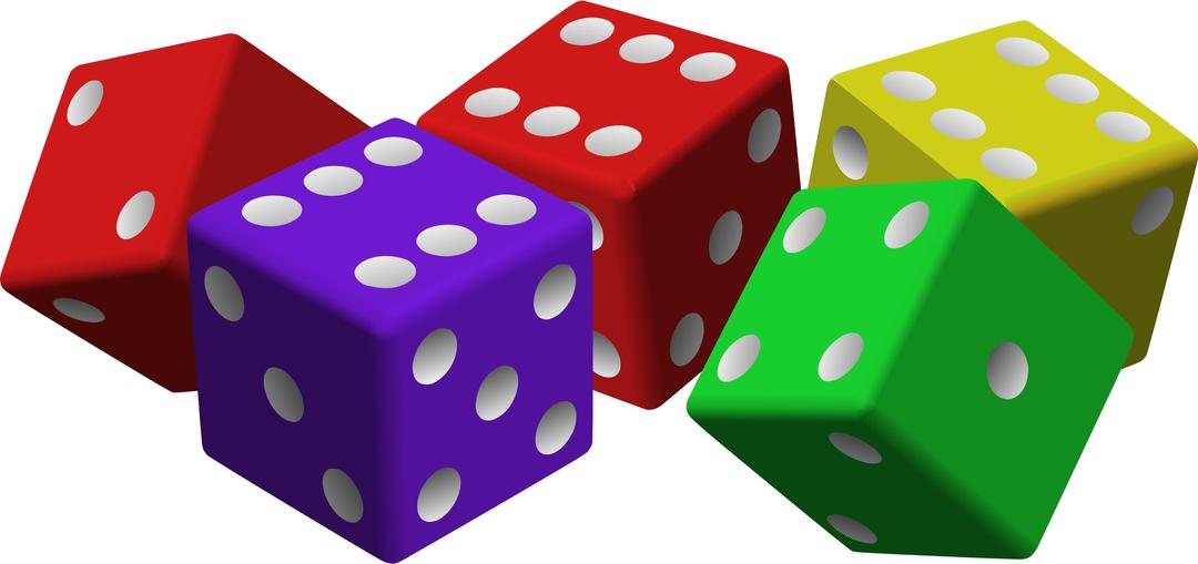 five colored dice png transparent