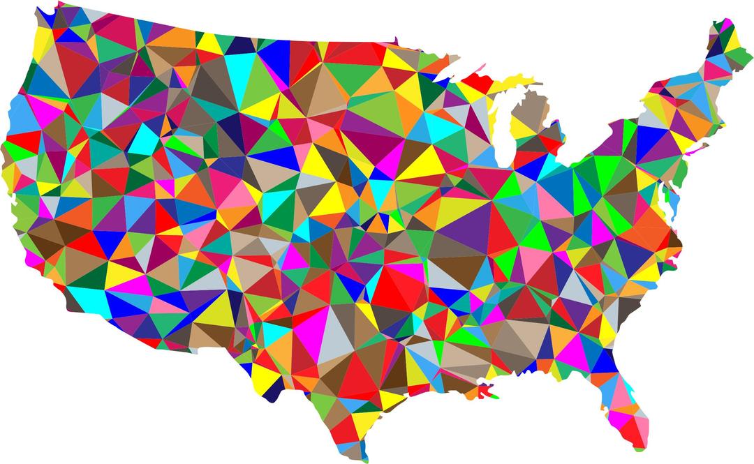 Flat Color Low Poly America USA Map png transparent