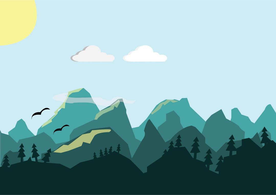Flat Shaded Mountains Scene png transparent