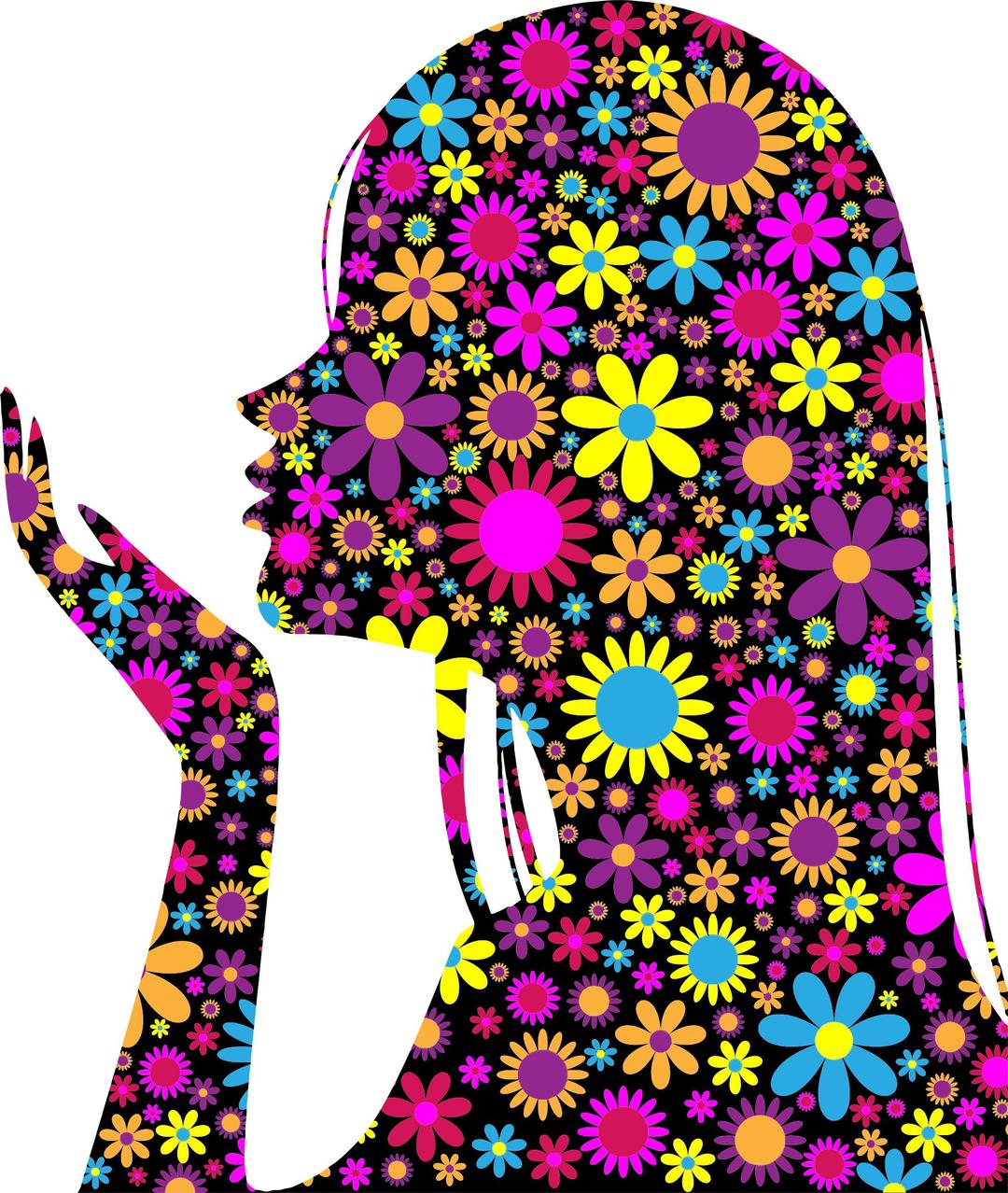 Floral Girl Blowing Into Palm Silhouette png transparent
