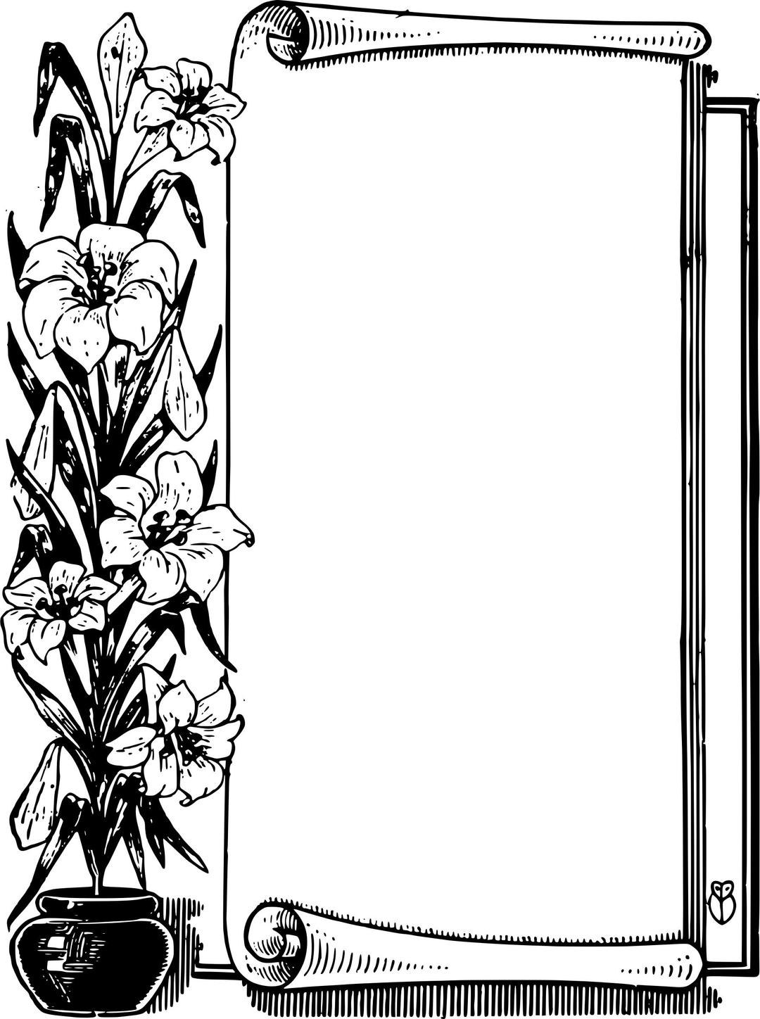 Flower Pot Scroll Frame png transparent