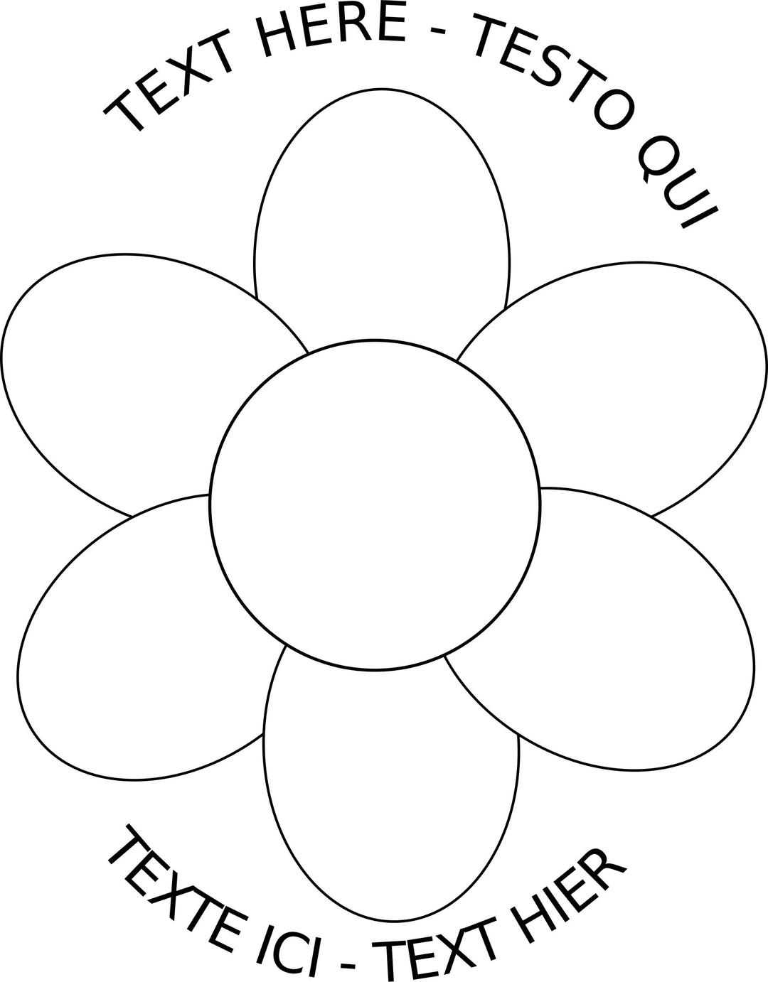 Flower six petals black outline with upper and lower text png transparent