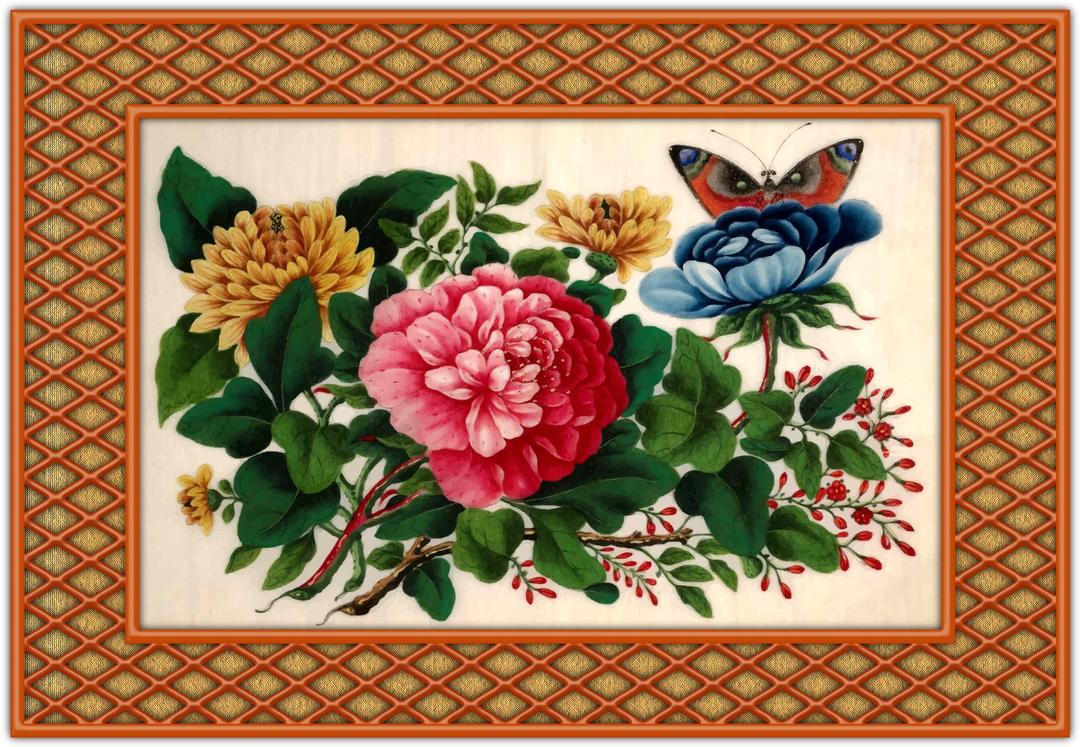 Flowers and butterfly 3 (in frame) png transparent