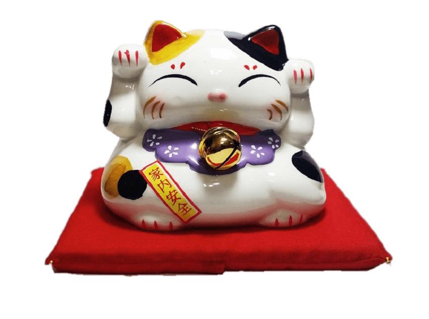 Fortune Cat on Red Cushion png transparent