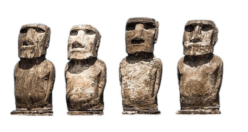 Four Aligned Easter Island Moai Statues png transparent