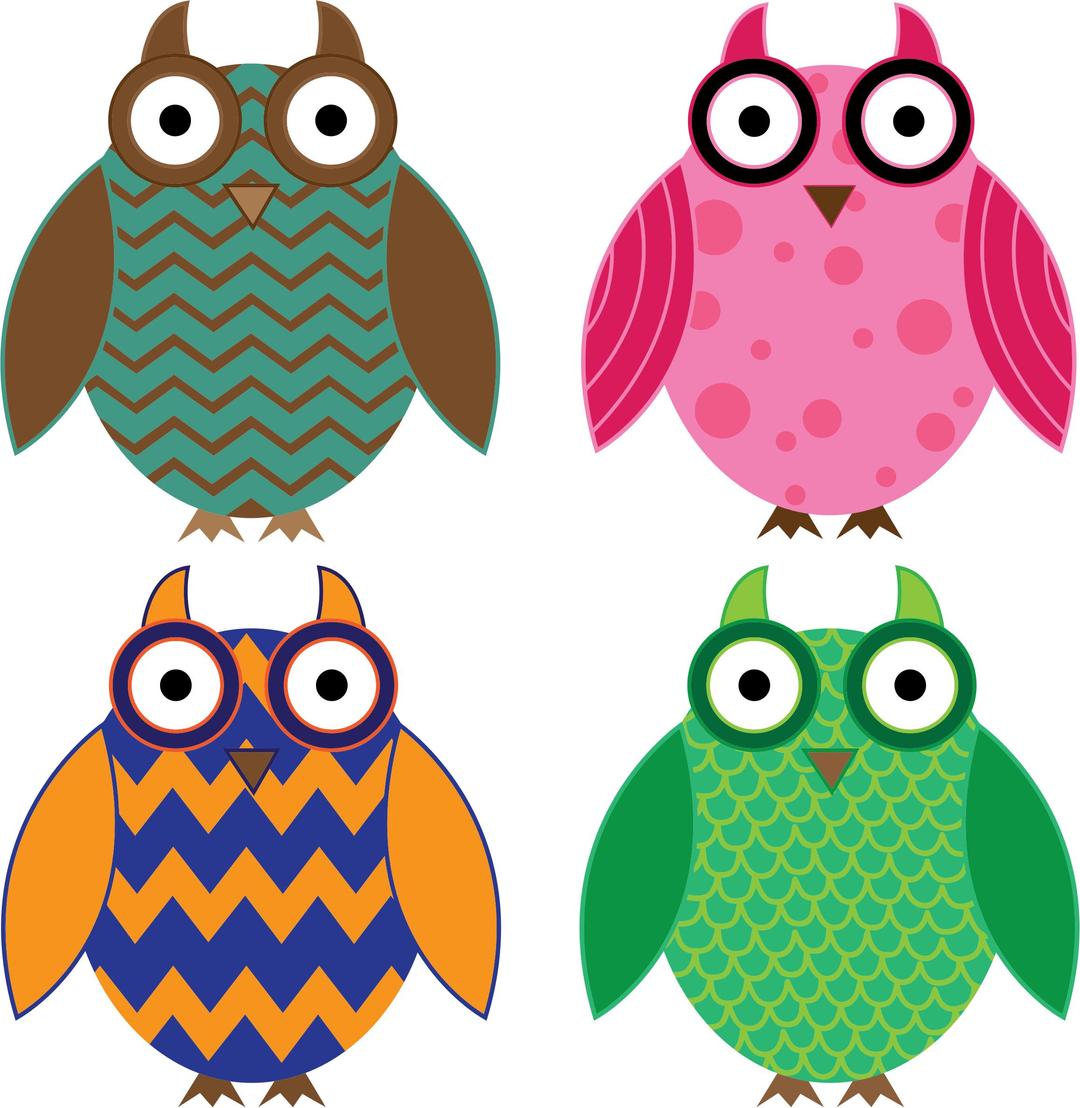 Four Colorful Owls png transparent