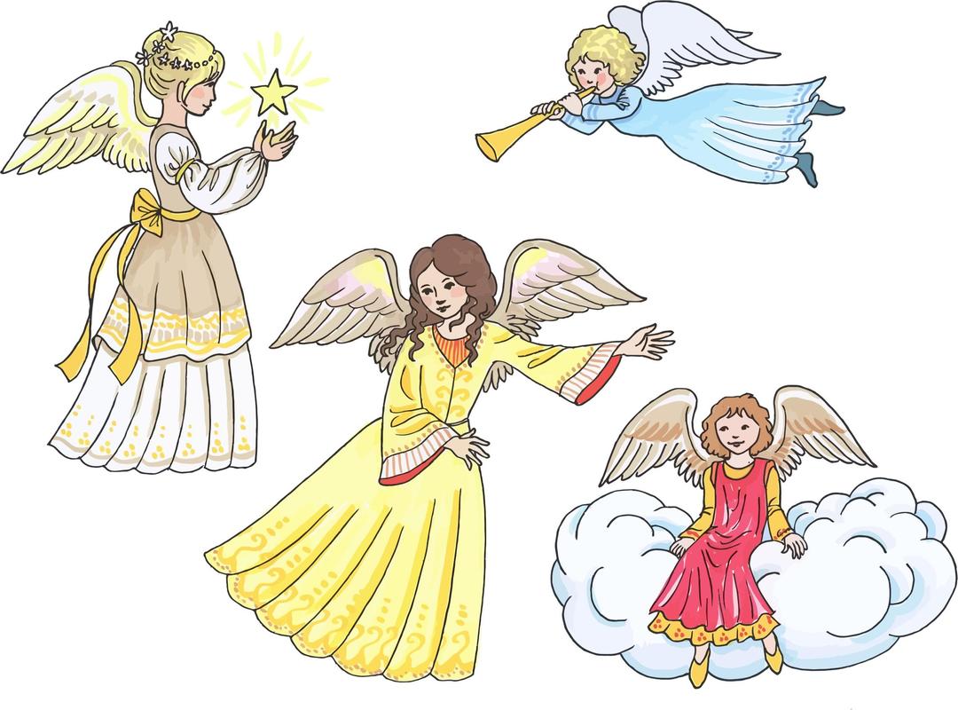 Four Female Angels png transparent