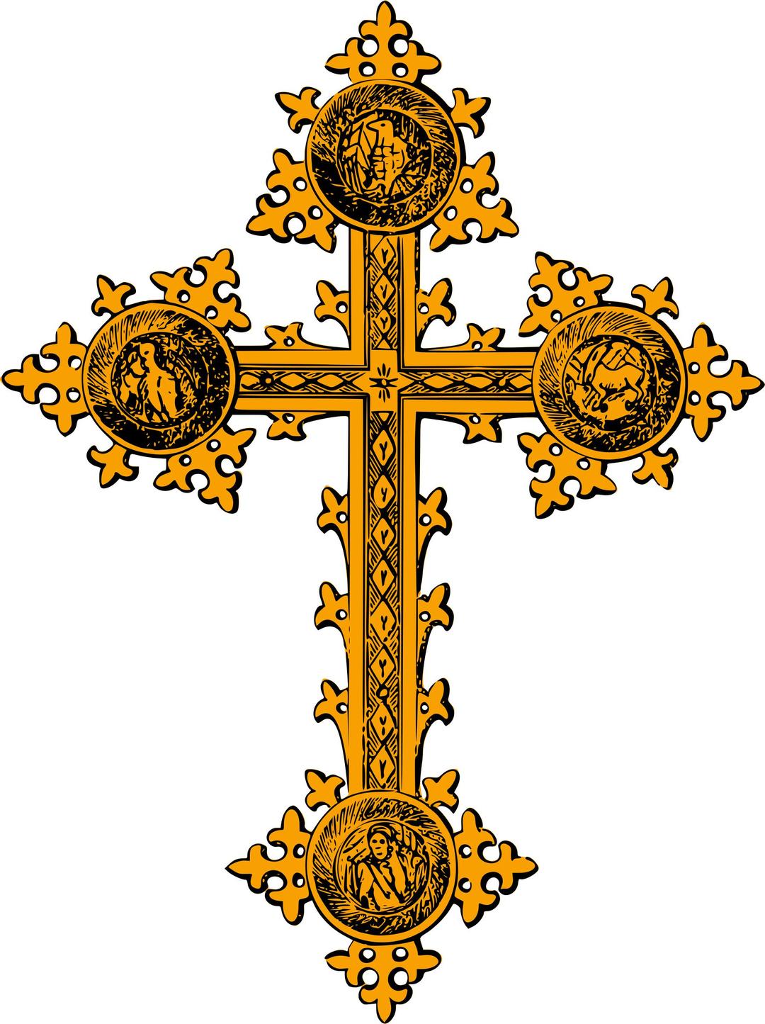 Freestanding cross (gold with detail) png transparent