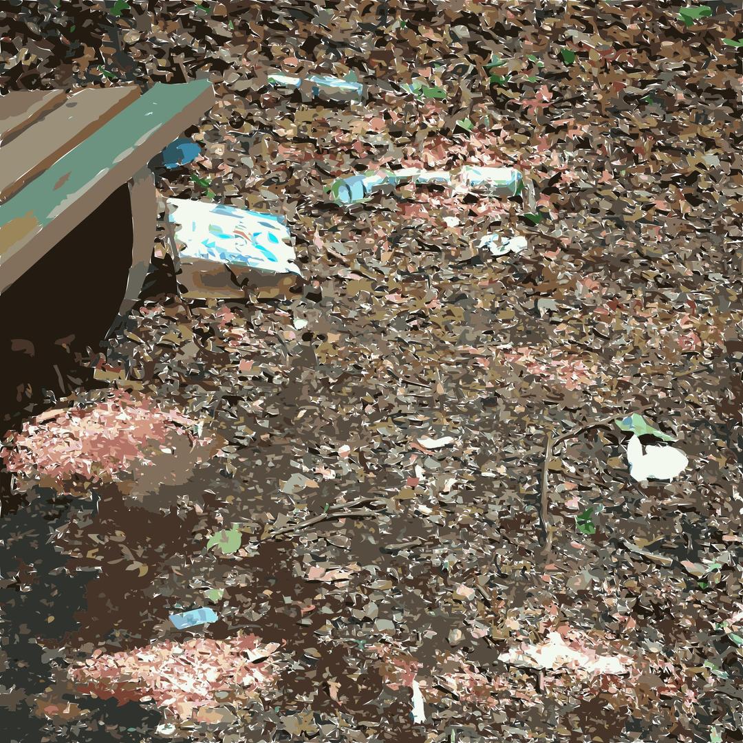 Garbage around a forest bench png transparent