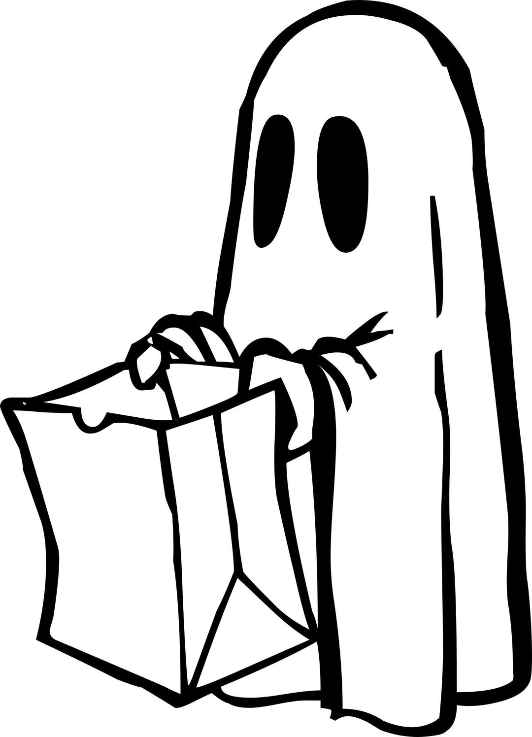 Ghost with bag (black and white) png transparent