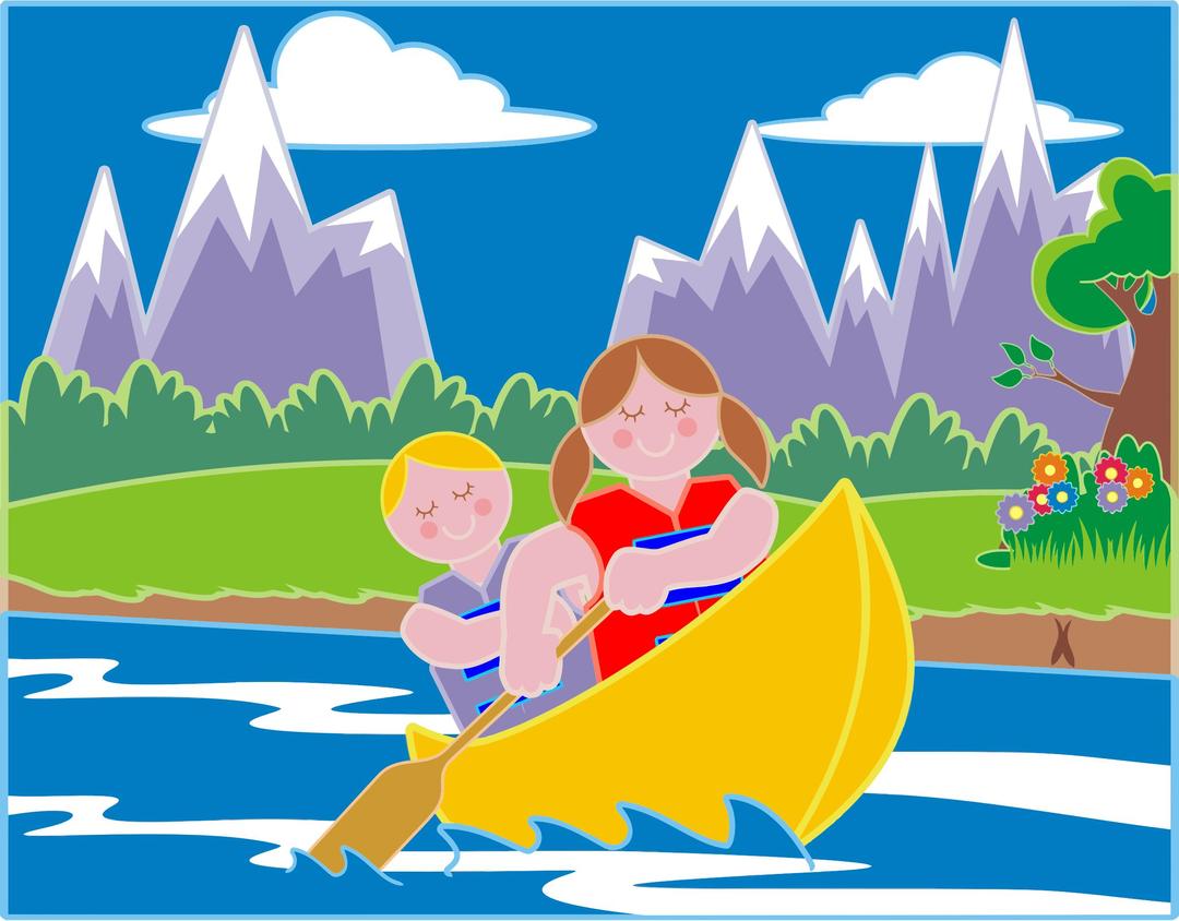 Girl And Boy Canoeing In Idyllic Landscape png transparent