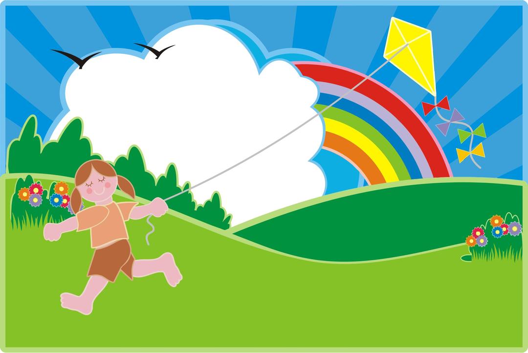 Girl Flying Kite In Colorful Landscape png transparent