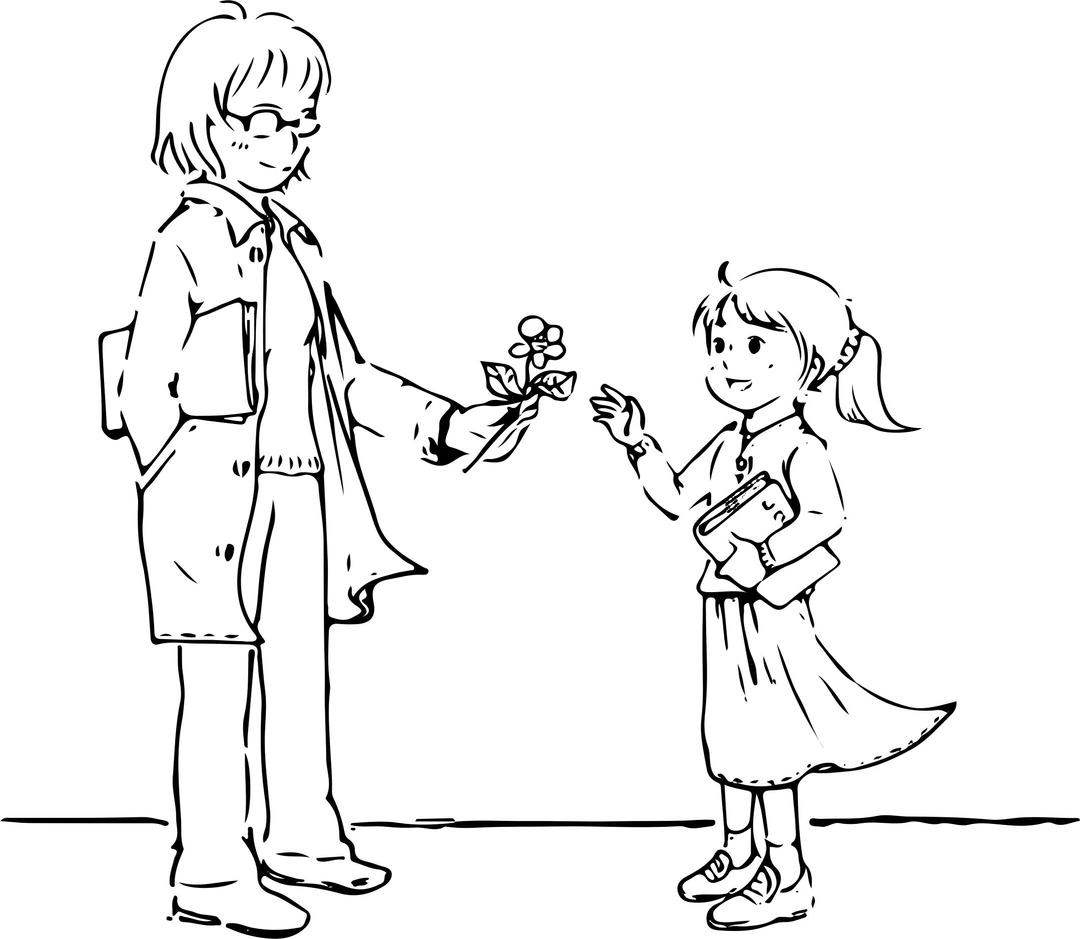Girl Receiving Flower Line Art png transparent