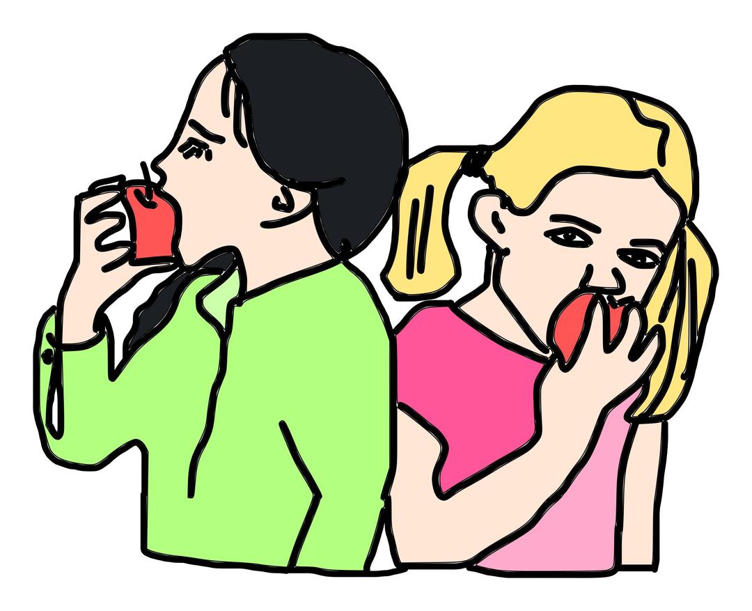 Girls are eating apples. png transparent
