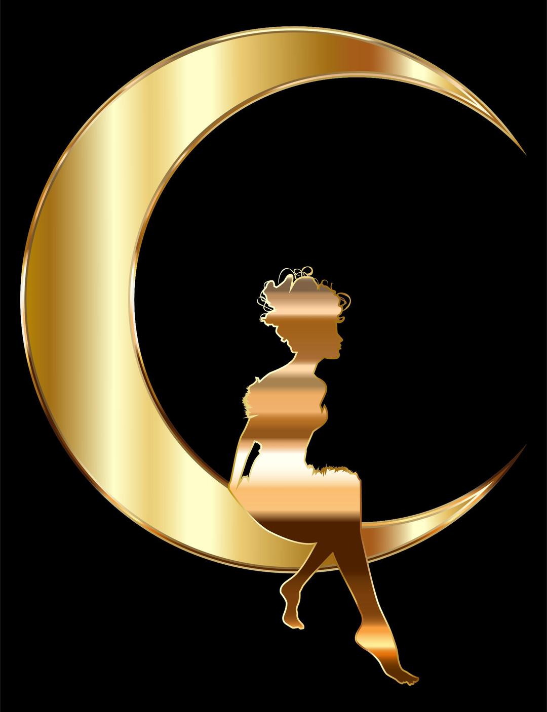 Gold Fairy Sitting On Crescent Moon png transparent