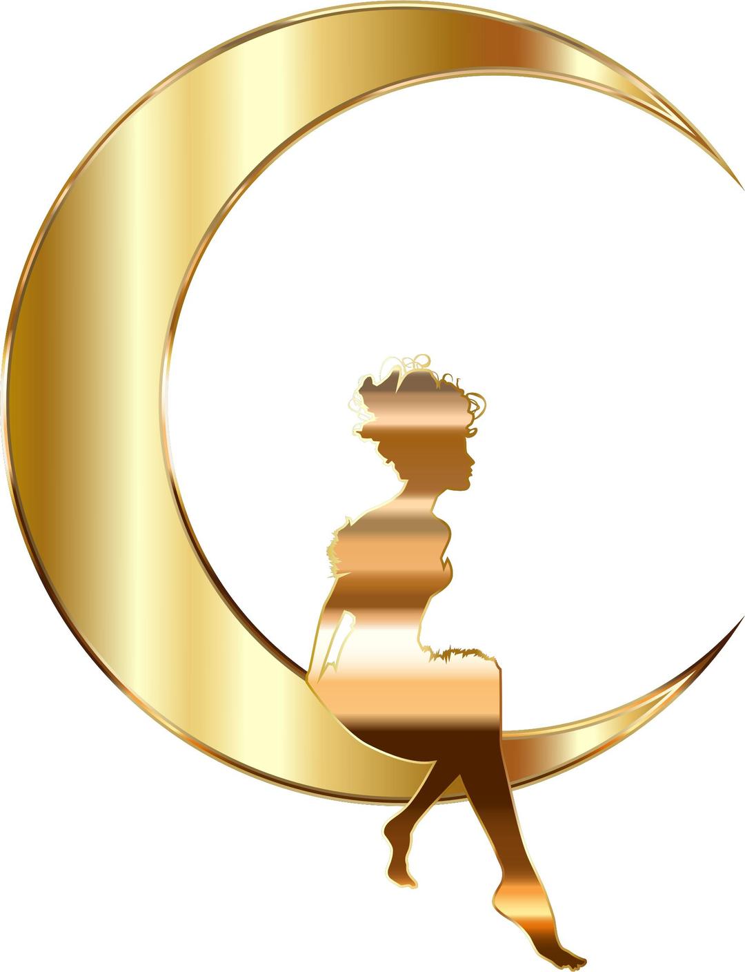 Gold Fairy Sitting On Crescent Moon No Background png transparent