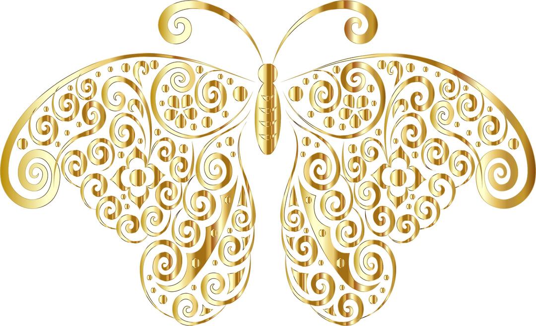 Gold Floral Flourish Butterfly Silhouette No Background png transparent