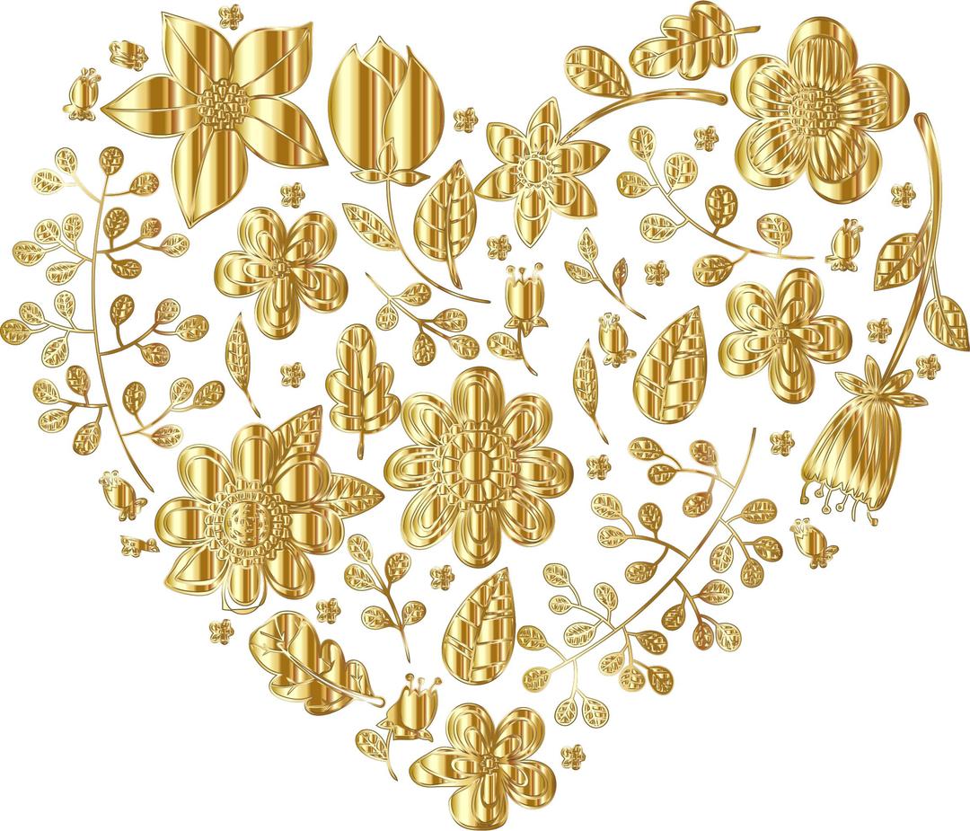 Gold Floral Heart Variation 2 No Background png transparent