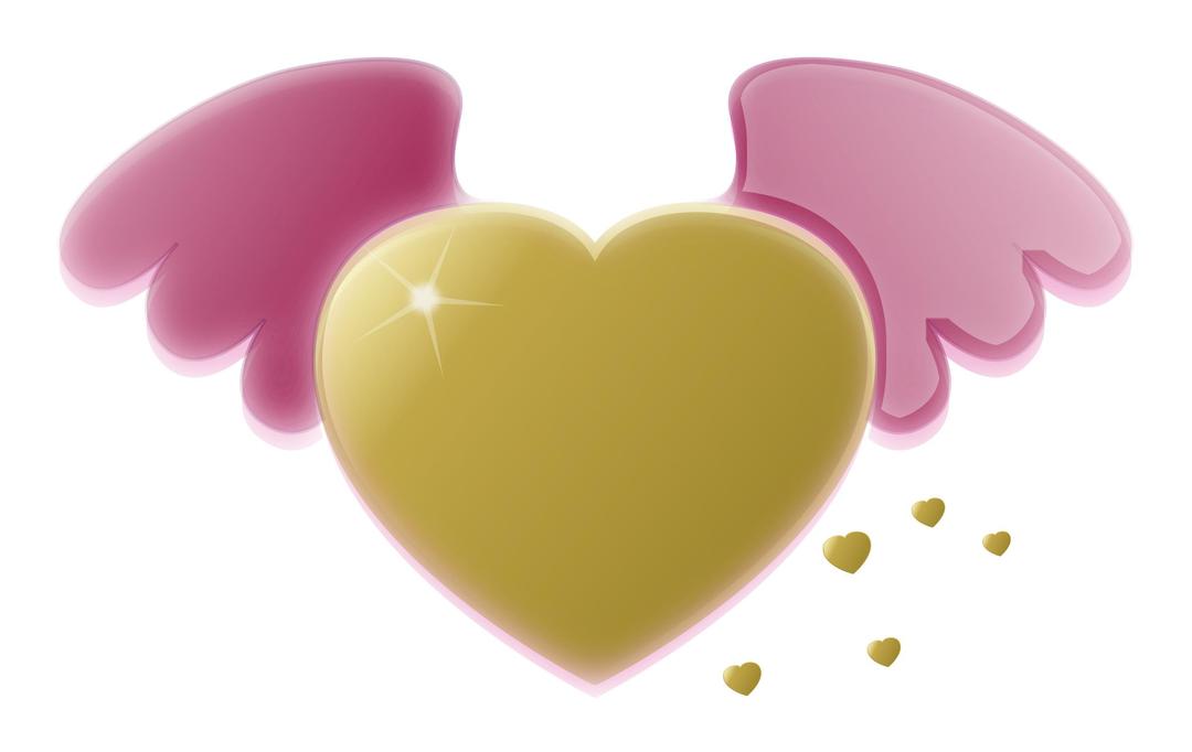Gold Heart with Pink Wings png transparent