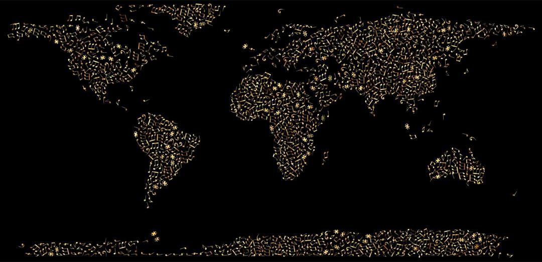 Gold Musical World Map png transparent