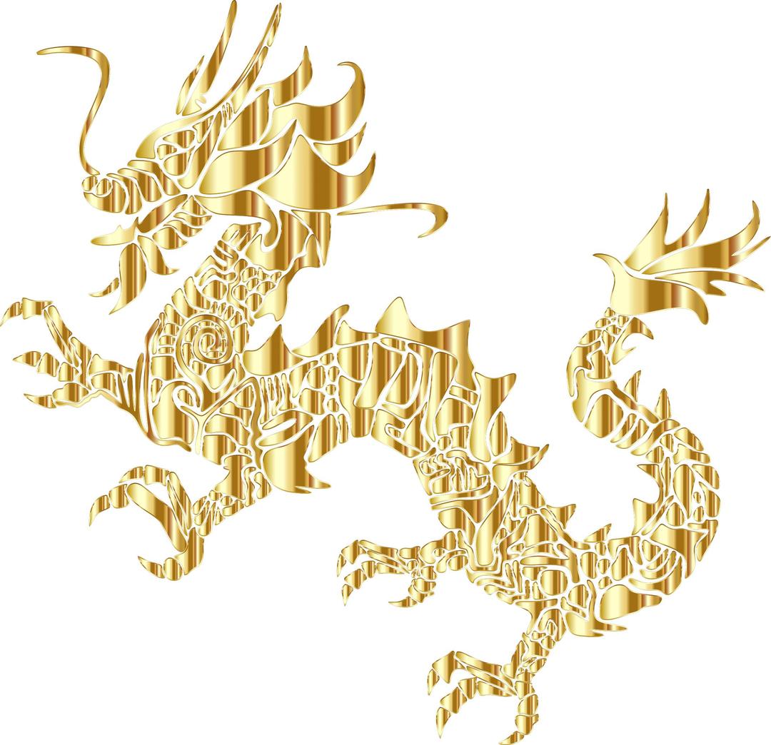 Gold Tribal Asian Dragon Silhouette No Background png transparent