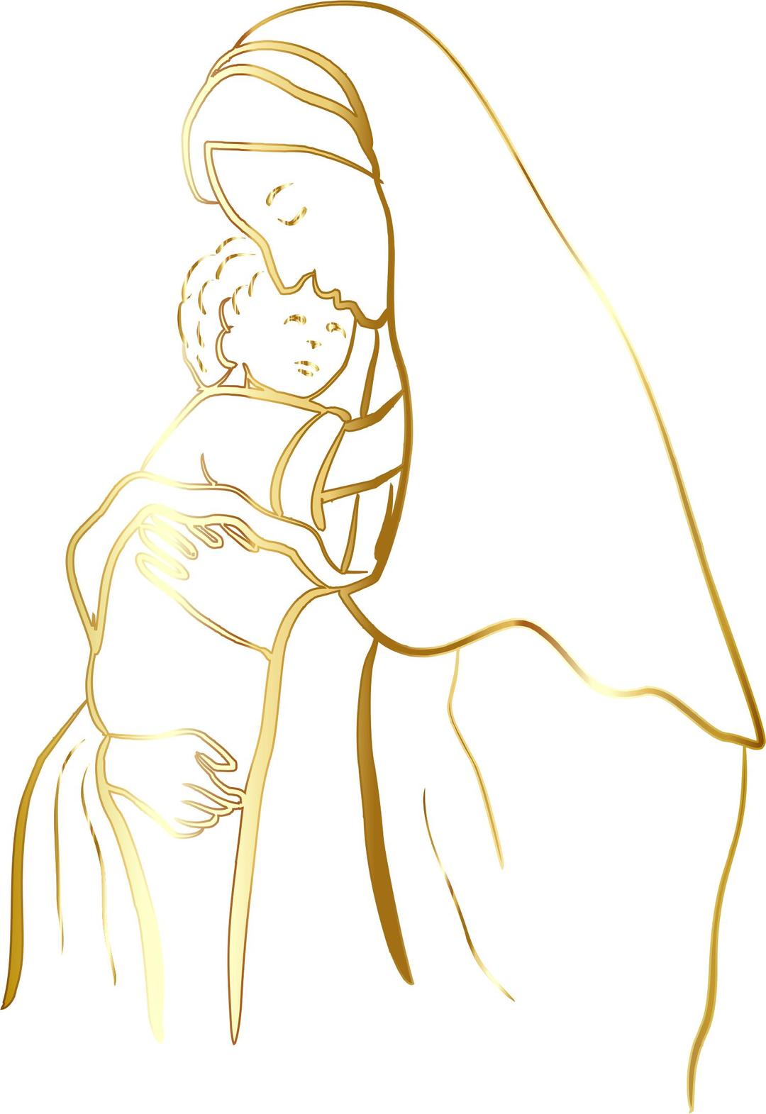 Gold Virgin Mary And Baby Jesus No Background png transparent