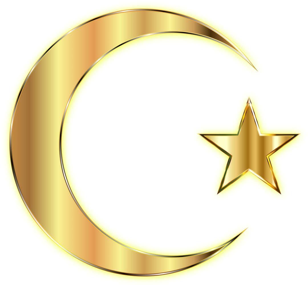 Golden Crescent Moon And Star Enhanced Without Background png transparent
