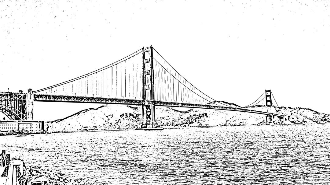 Golden Gate Bridge Woodcut png transparent