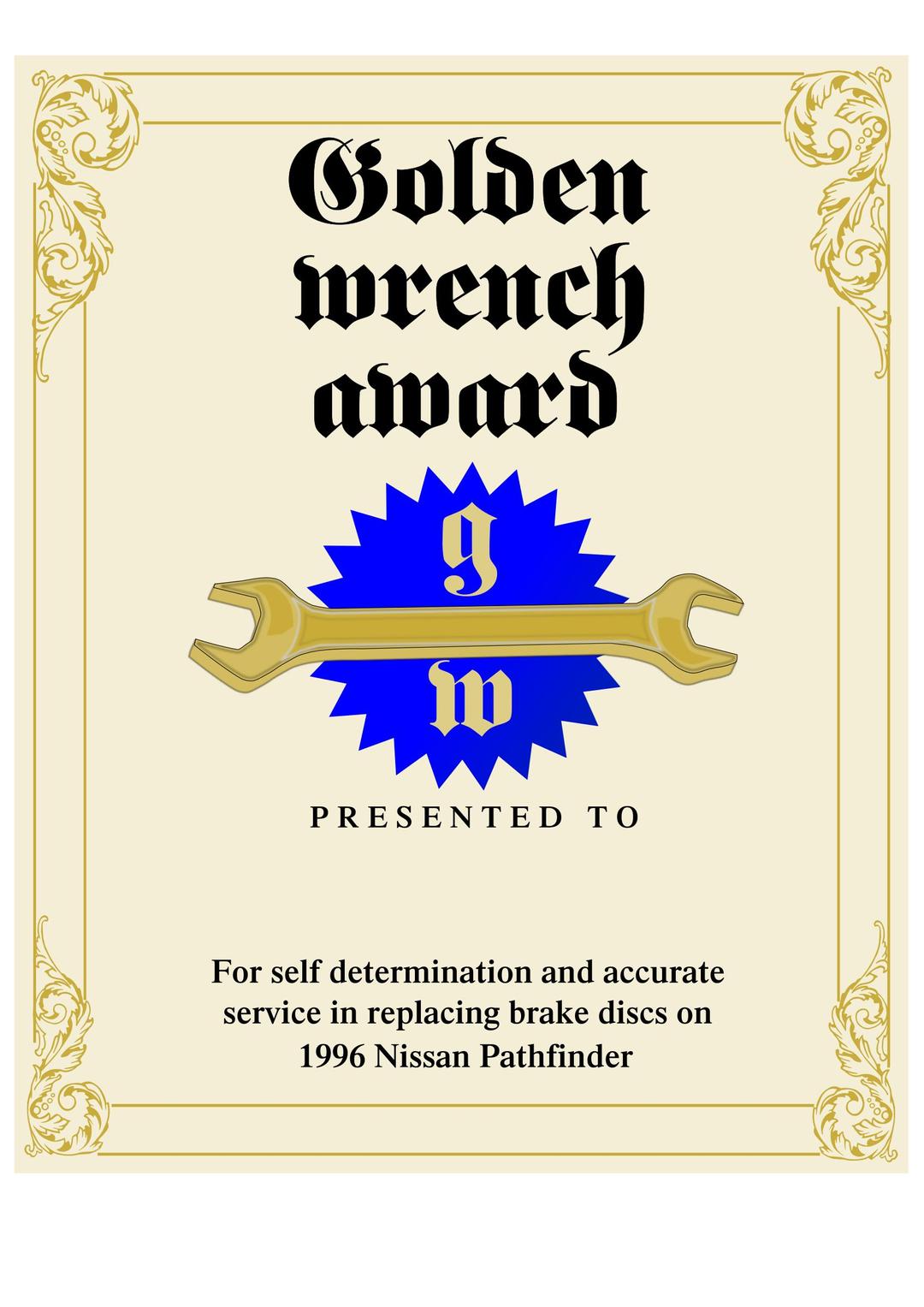 Golden Wrench Award png transparent