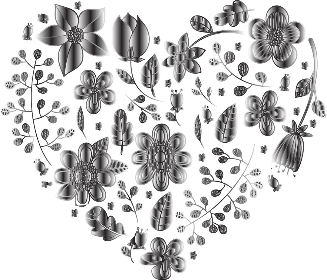 Grayscale Floral Heart 2 No Background png transparent
