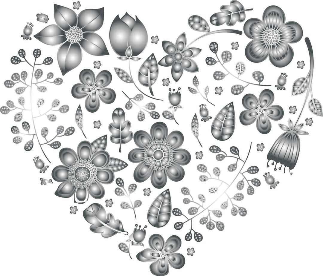 Grayscale Floral Heart 3 No Background png transparent