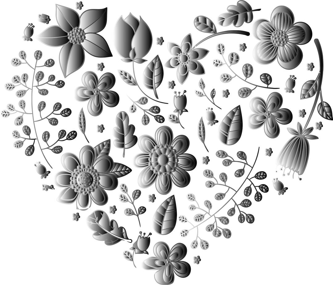 Grayscale Floral Heart No Background png transparent