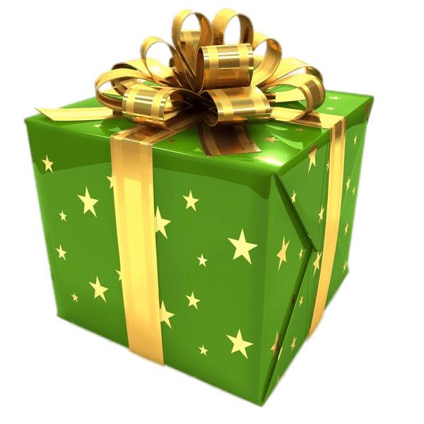 Green Gift Box With Golden Ribbon png transparent