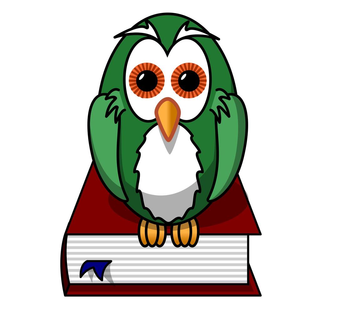 Green owl sitting on a book png transparent