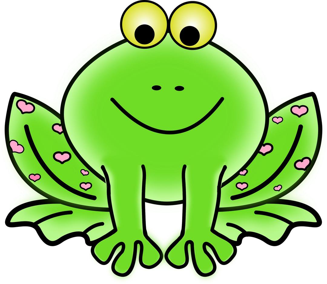 Green Valentine Frog with pink hearts png transparent