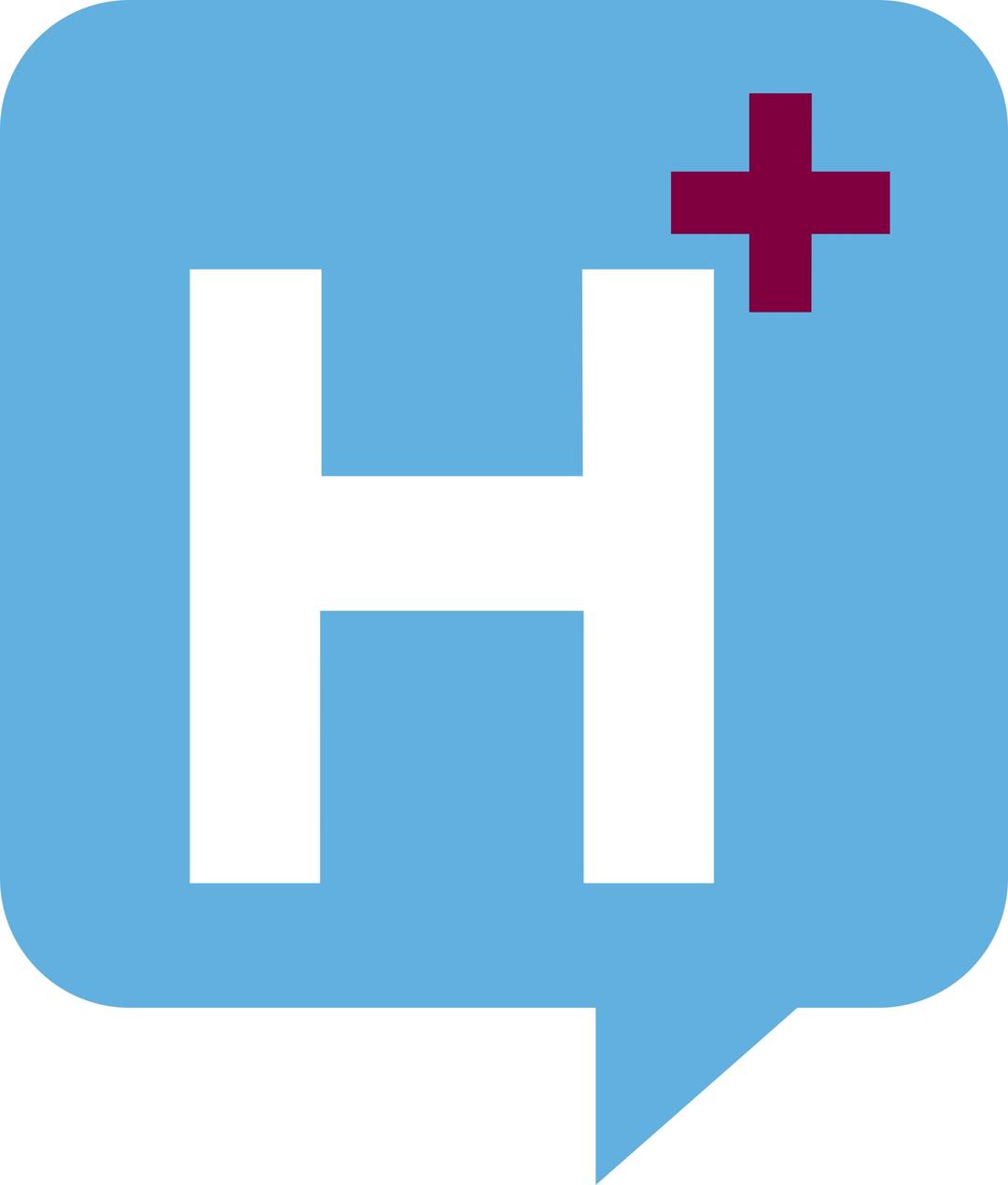 H+ Logo for Health.SE. No background. White and purple text png transparent