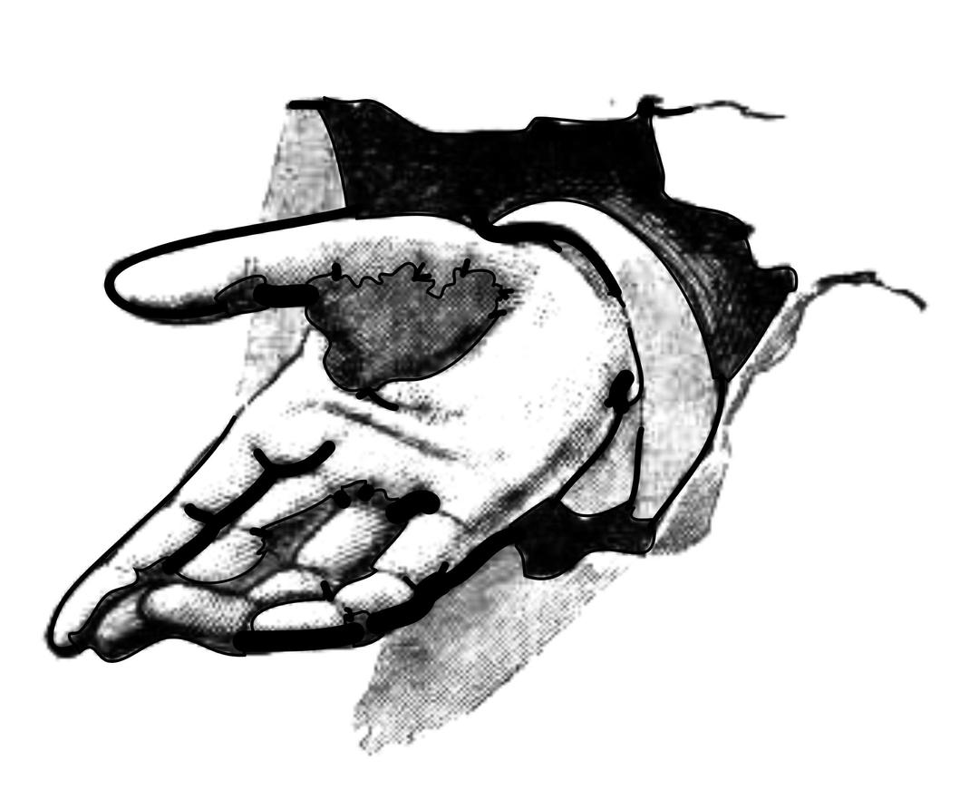 Hand breaking through paper png transparent