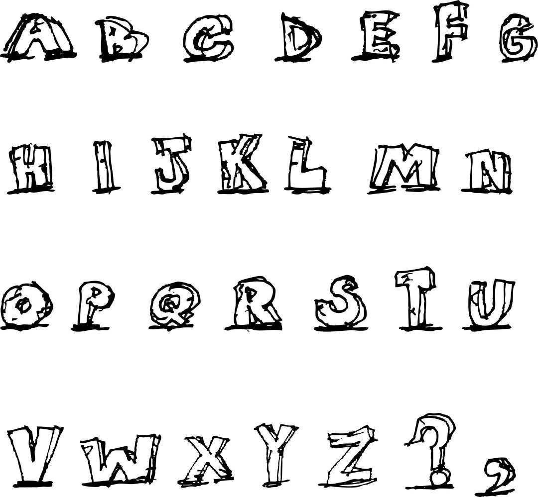 Hand Drawn Blocky Alphabet in Caps png transparent