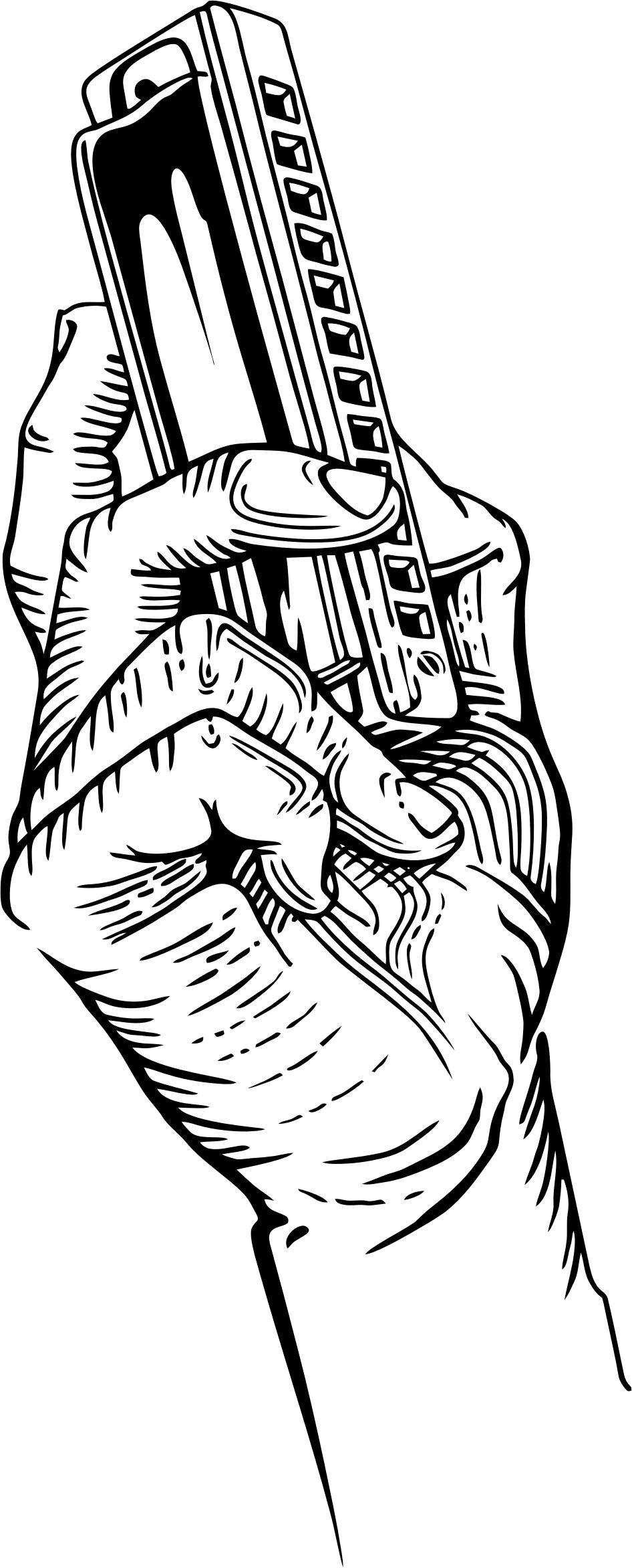 Hand Holding Harmonica Line Art png transparent