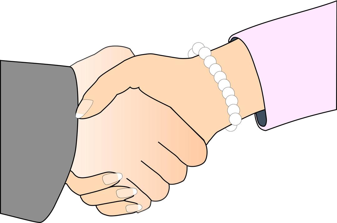Handshake with Black Outline (white man and woman, freshwater pearl bracelet) png transparent