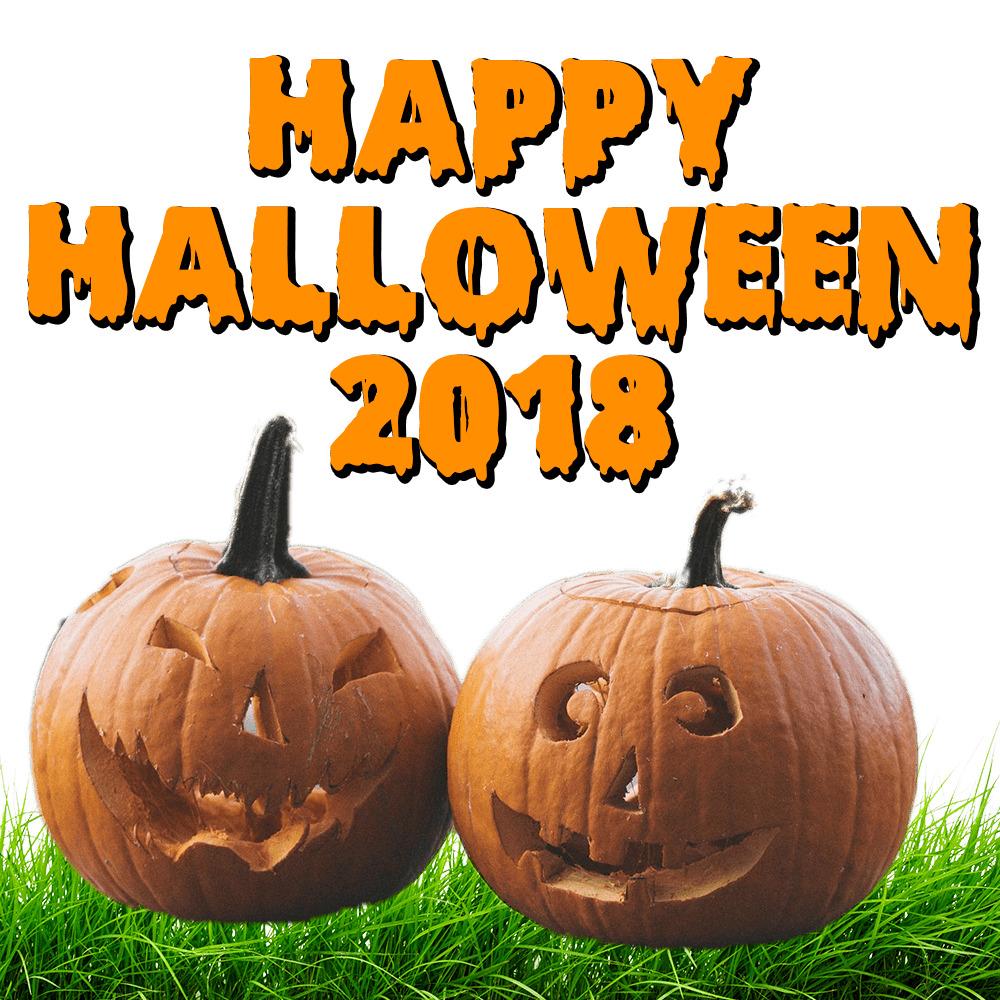 Happy Halloween 2018 Pumpkins on Grass png transparent