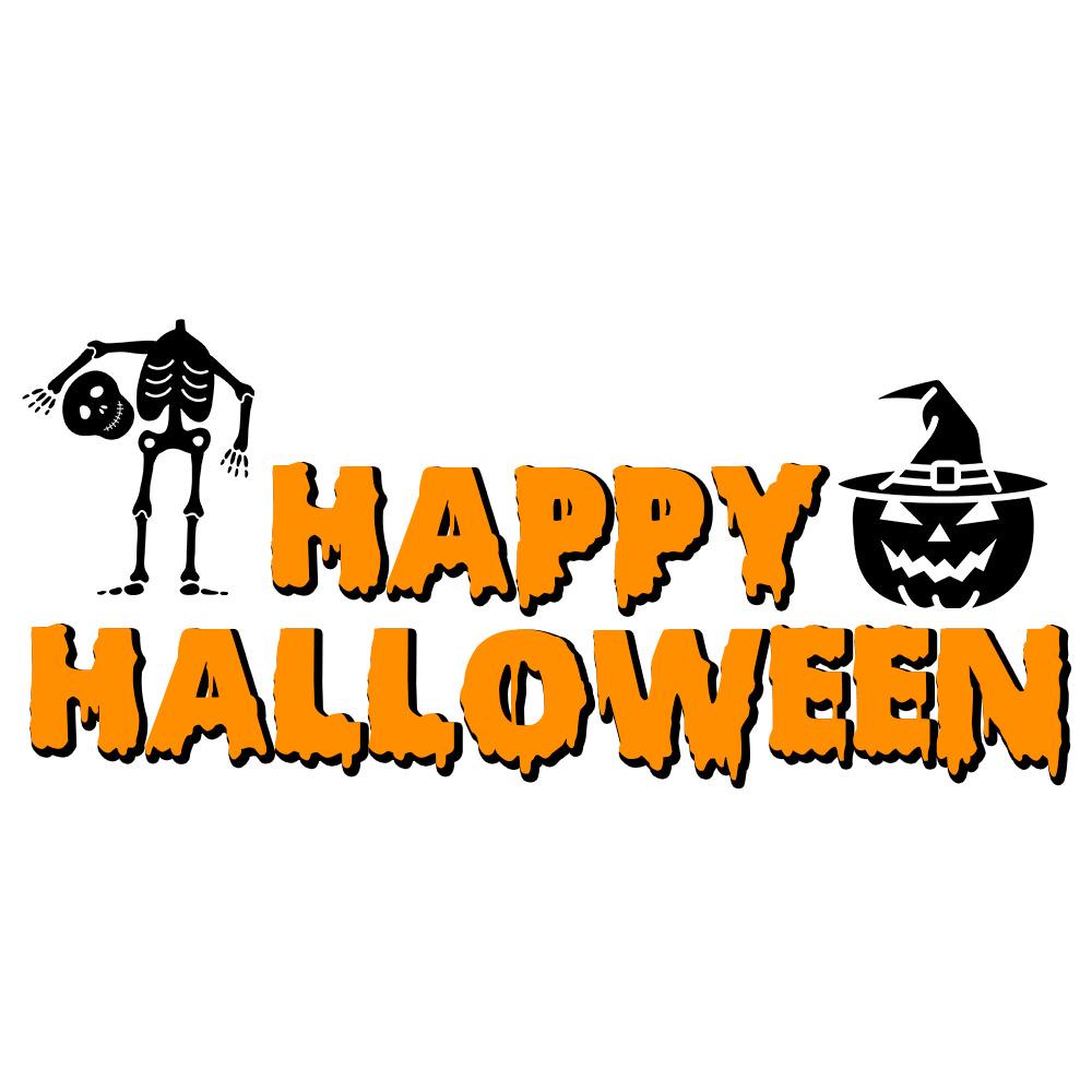 Happy Halloween Skeleton and Pumpkin With Witch Hat png transparent