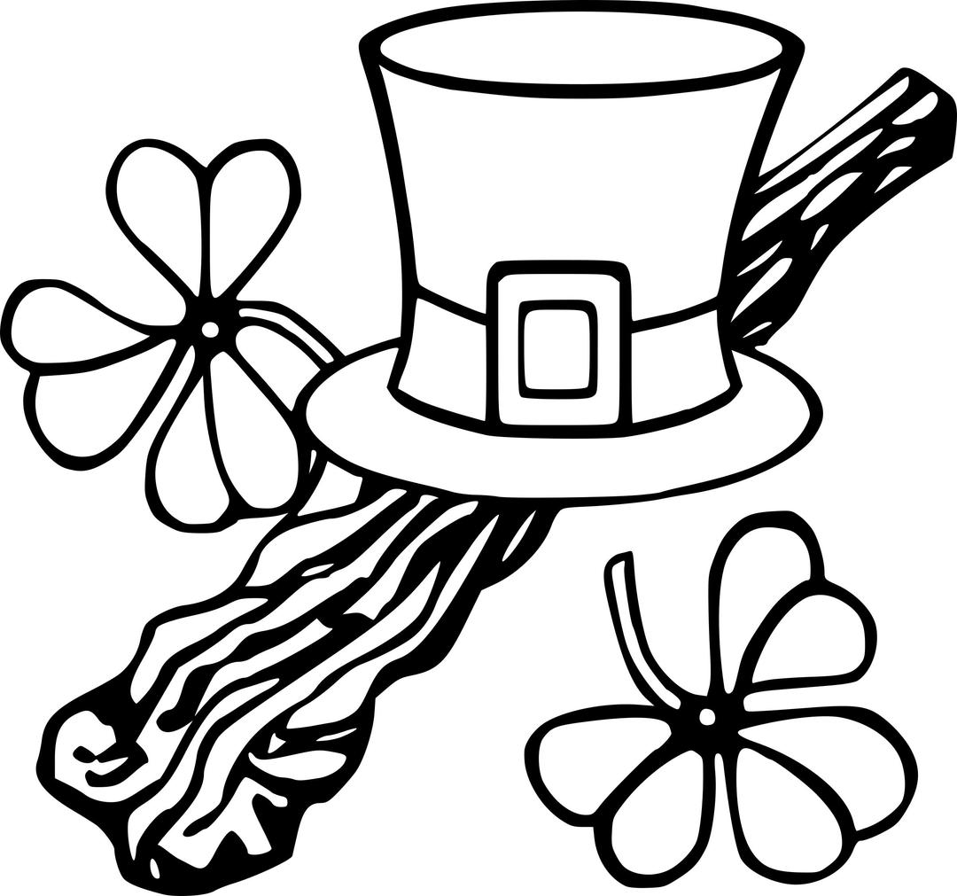 Hat and shillelagh (black and white) png transparent