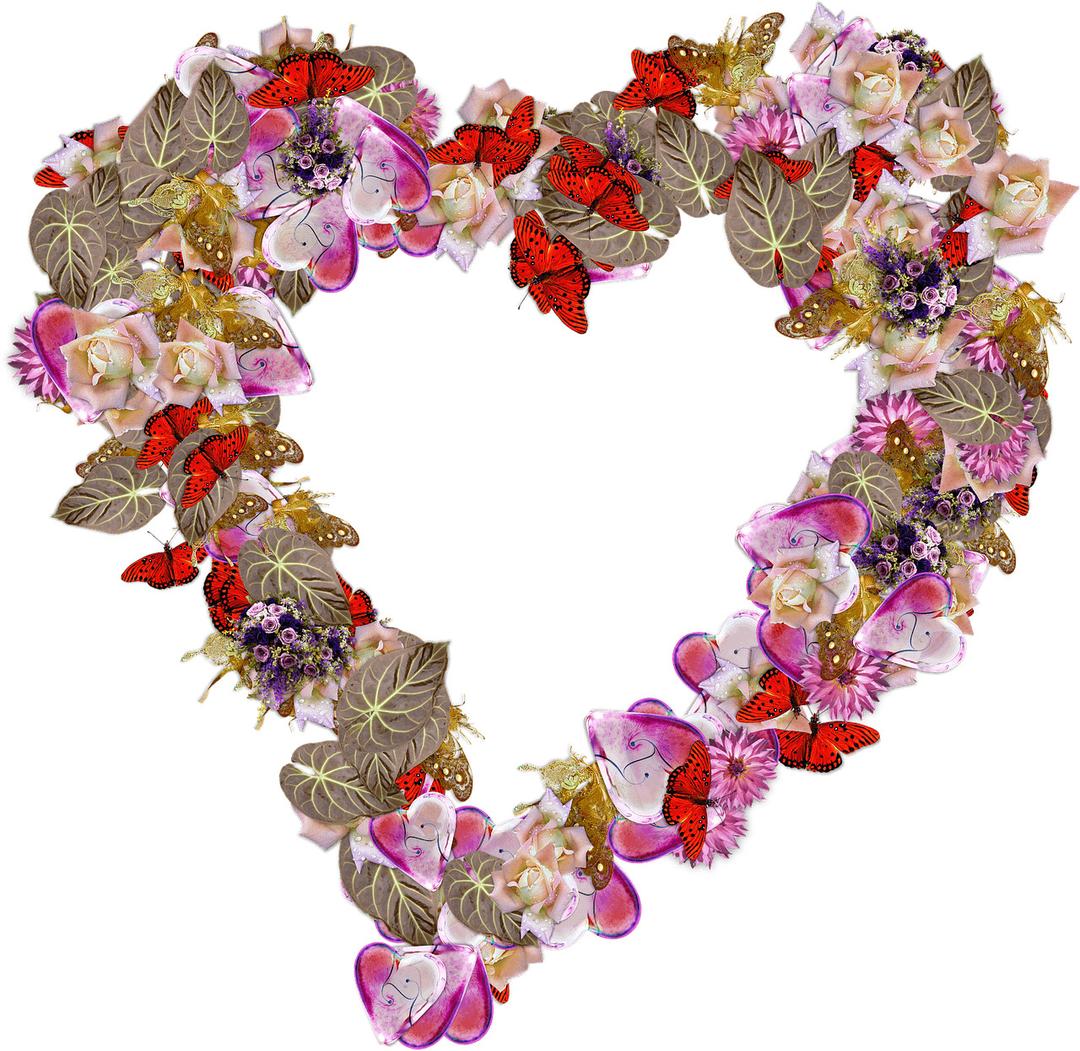 Heart Made Of Butterflies and Leaves png transparent