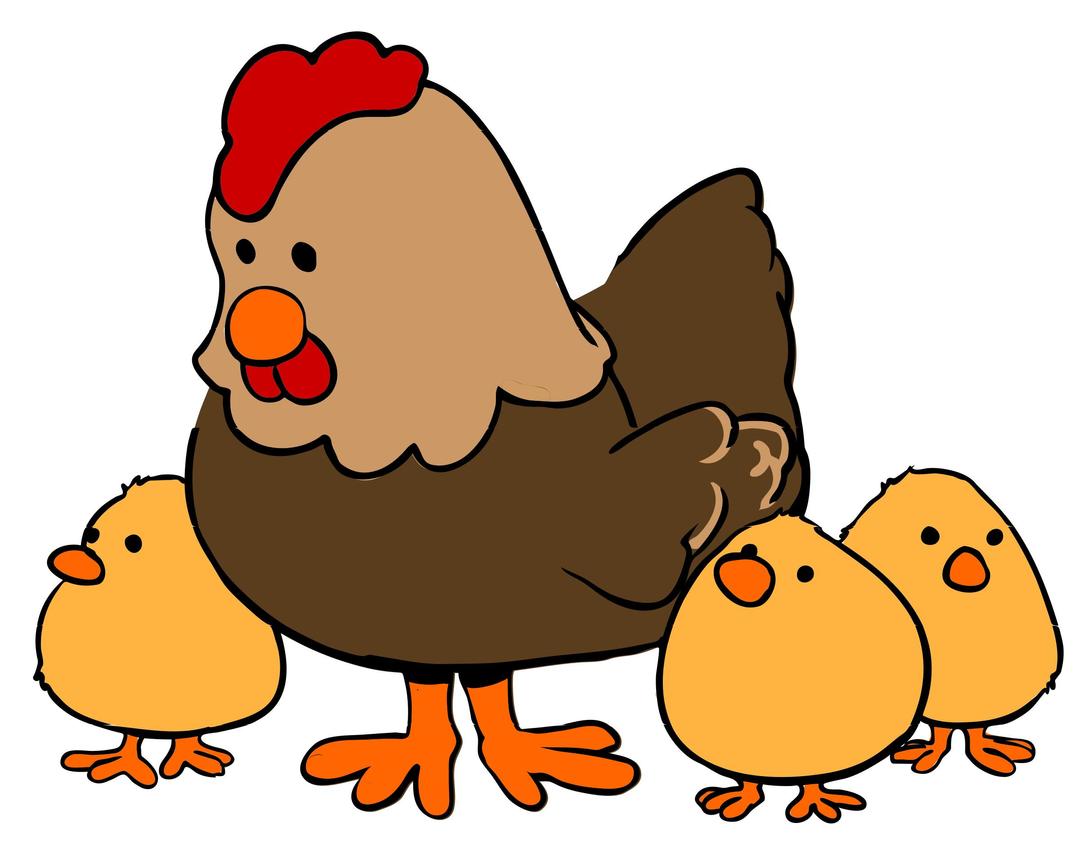 Hen and Chicks cartoon style png transparent