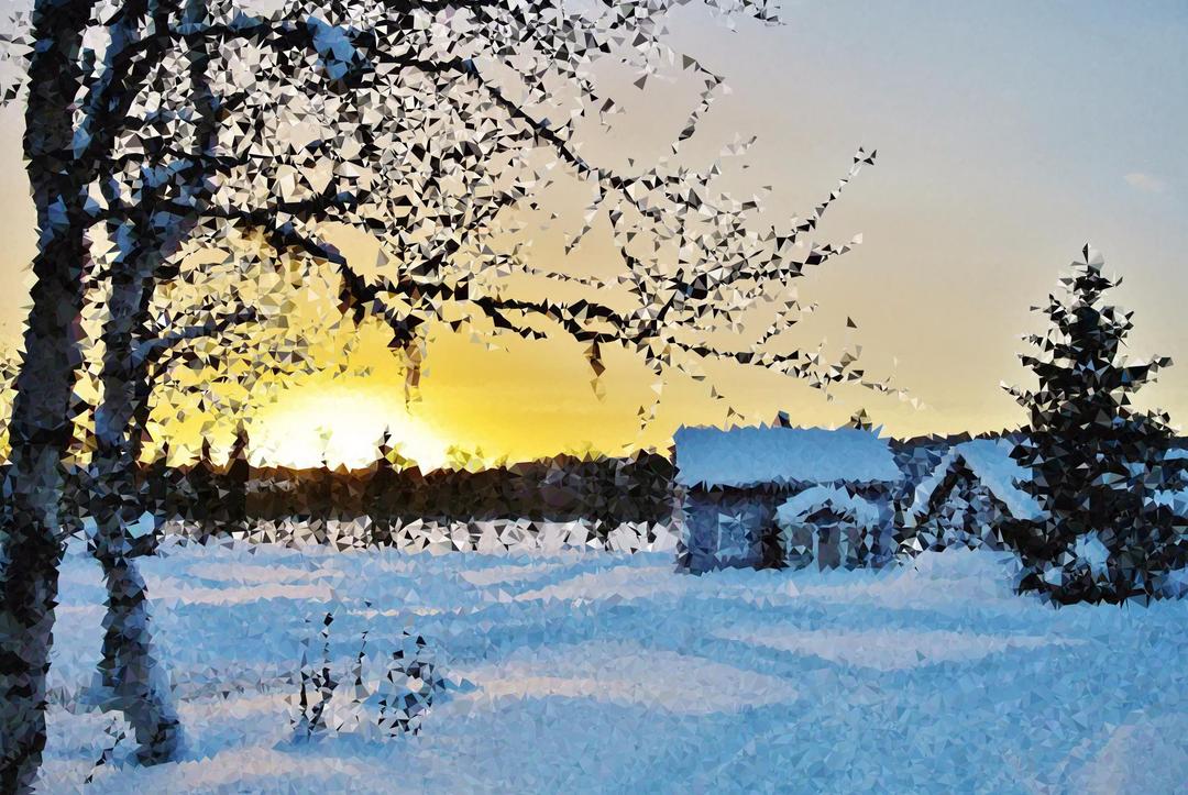 High Poly Snow Cottage Sunrise png transparent